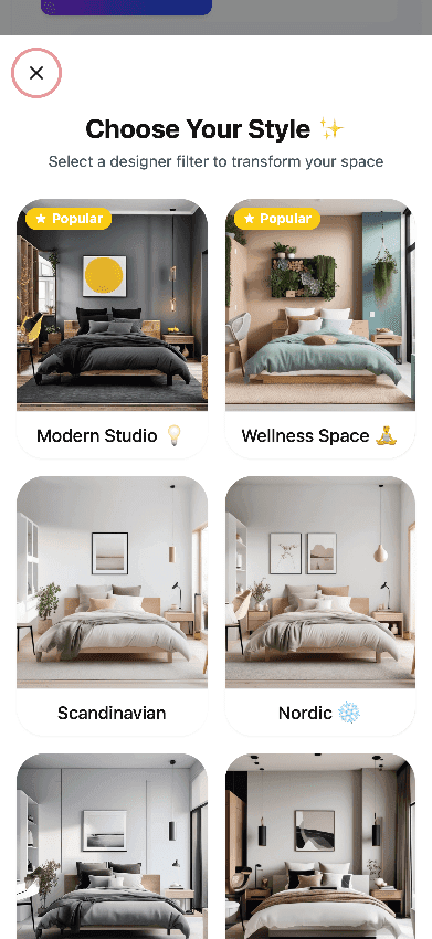 AI Room Design Pick Your Style Direction - Step 2