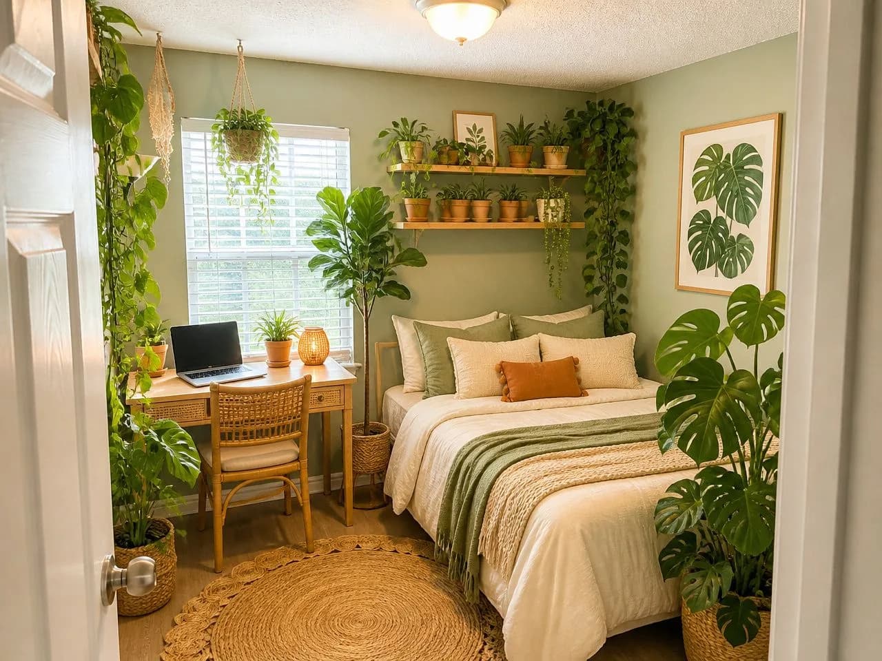 The same small bedroom redesigned in the free Botanical Greenhouse style