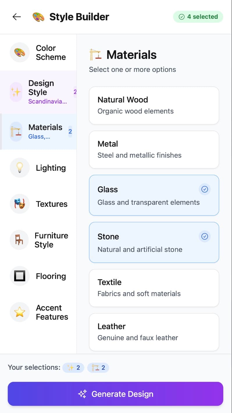 Visual style builder showing granular design controls