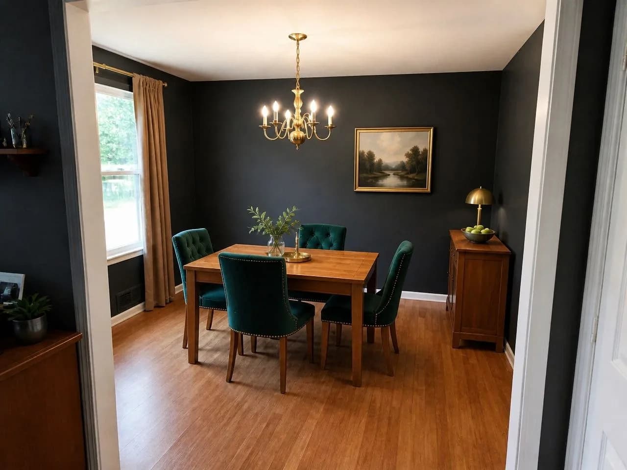 The same dining room redesigned in the free Velvet Nightfall style