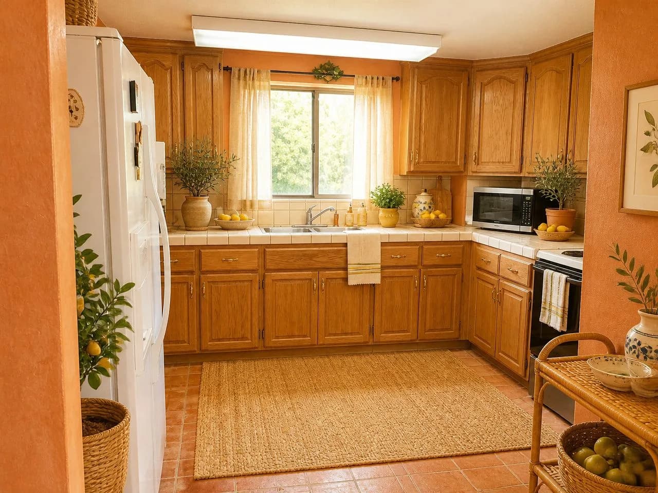 The same kitchen redesigned in the free Sunwashed Terracotta style