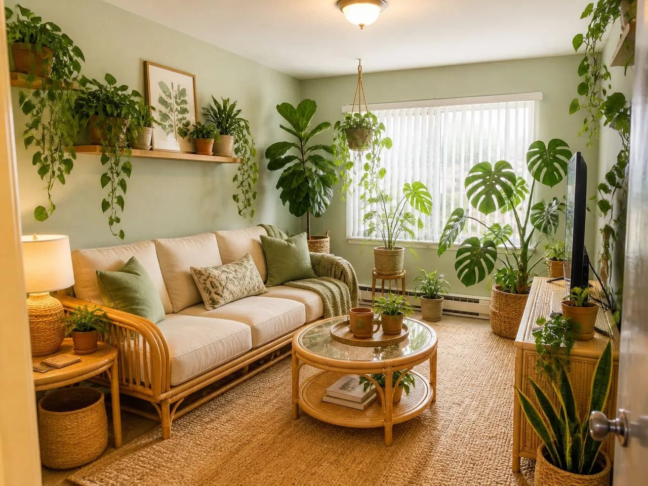 The same living room redesigned in the free Botanical Greenhouse style