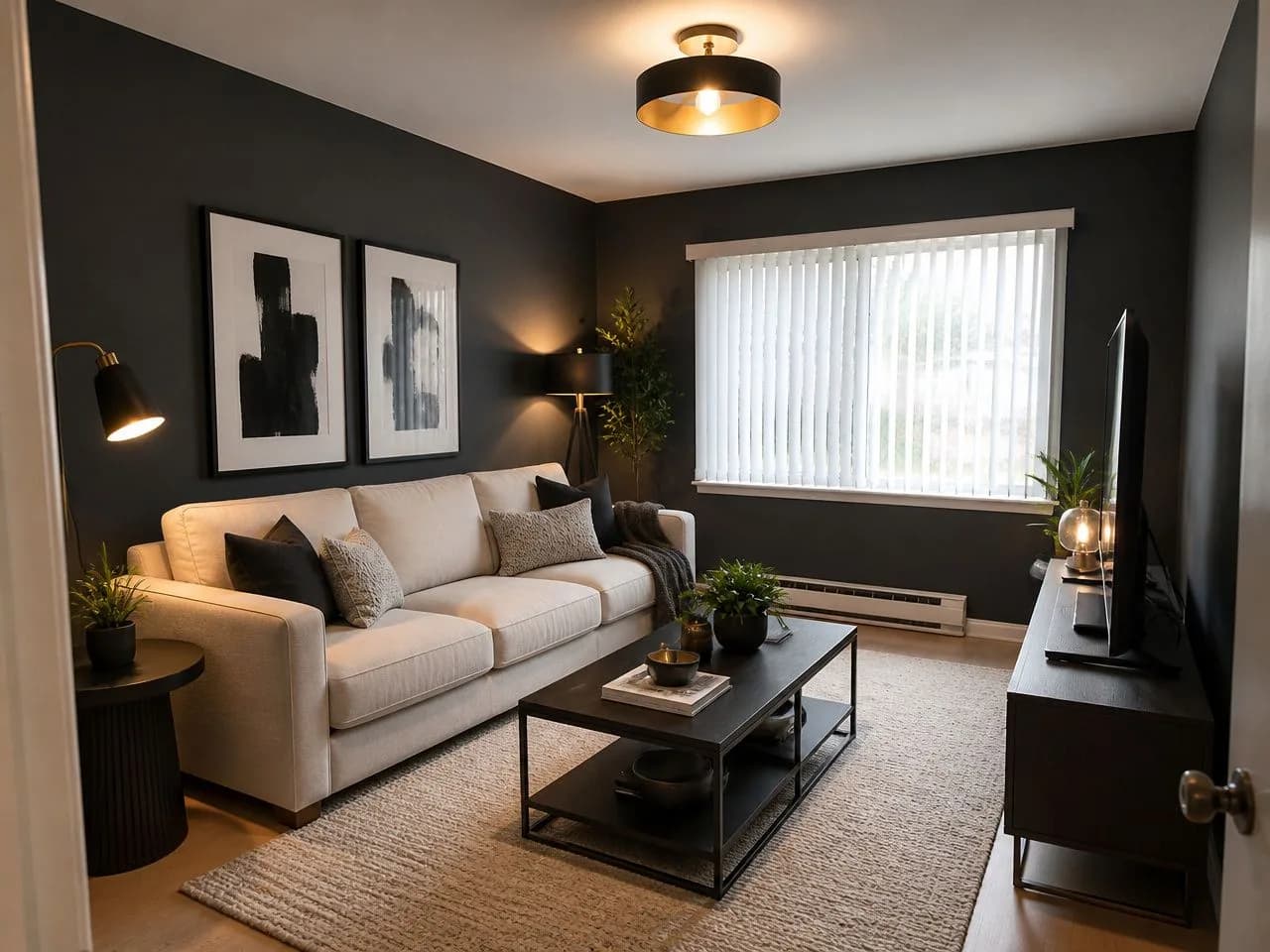 The same living room redesigned in the free Modern Studio style