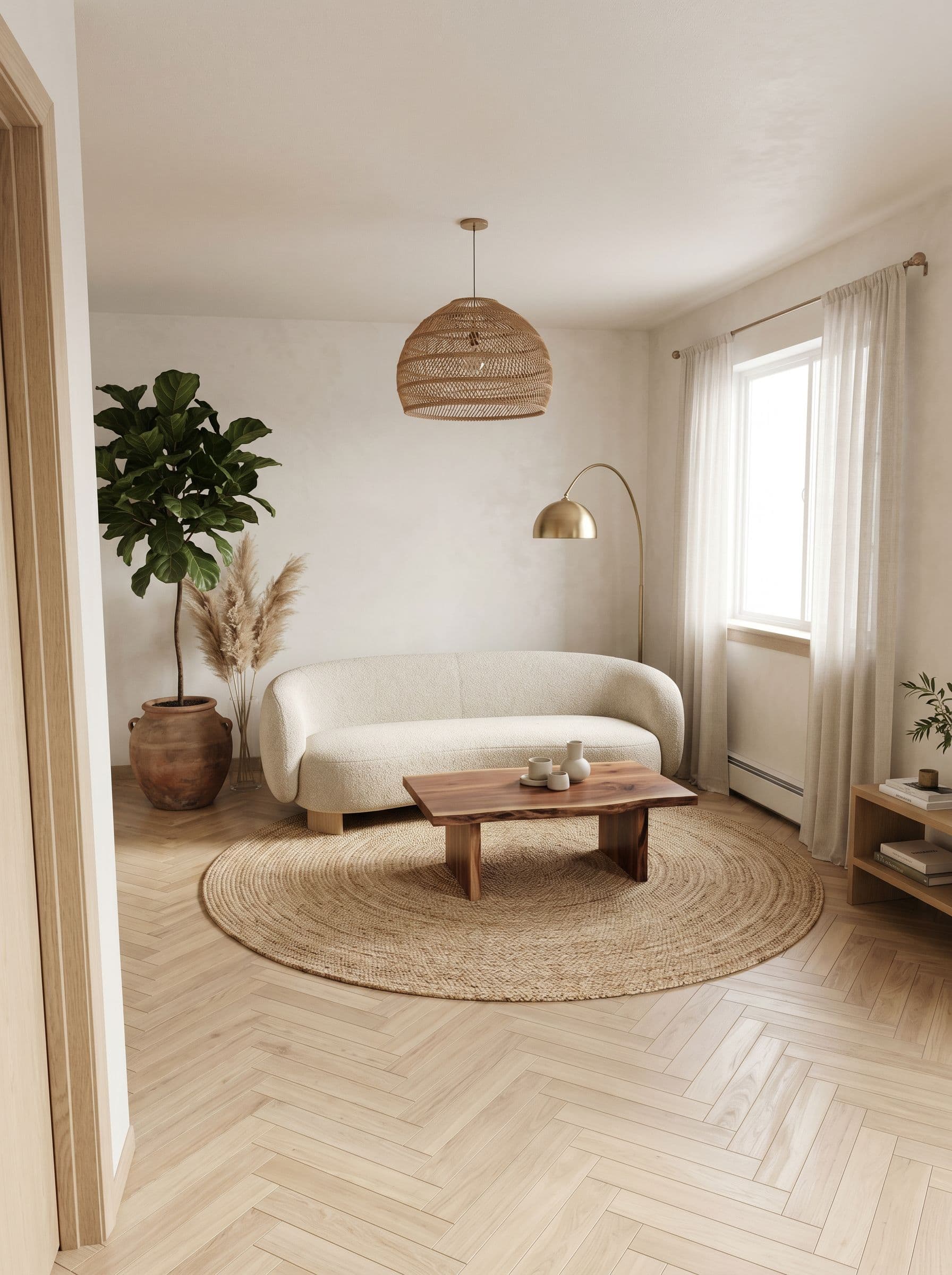 Living room after room AI redesign in Warm Japandi style