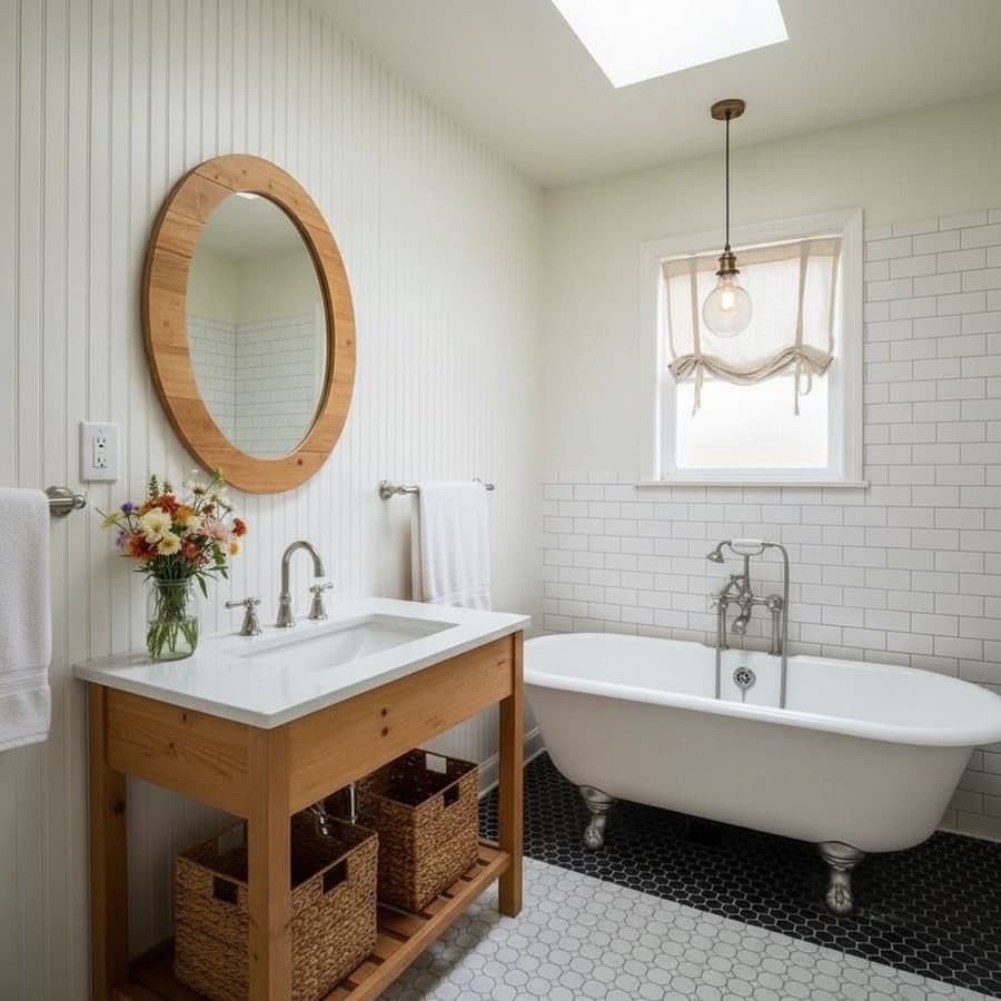 Farmhouse interior design style — available for AI bathroom redesign