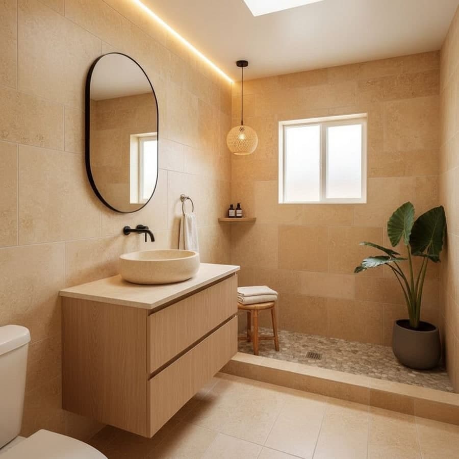 Japandi interior design style — available for AI bathroom redesign