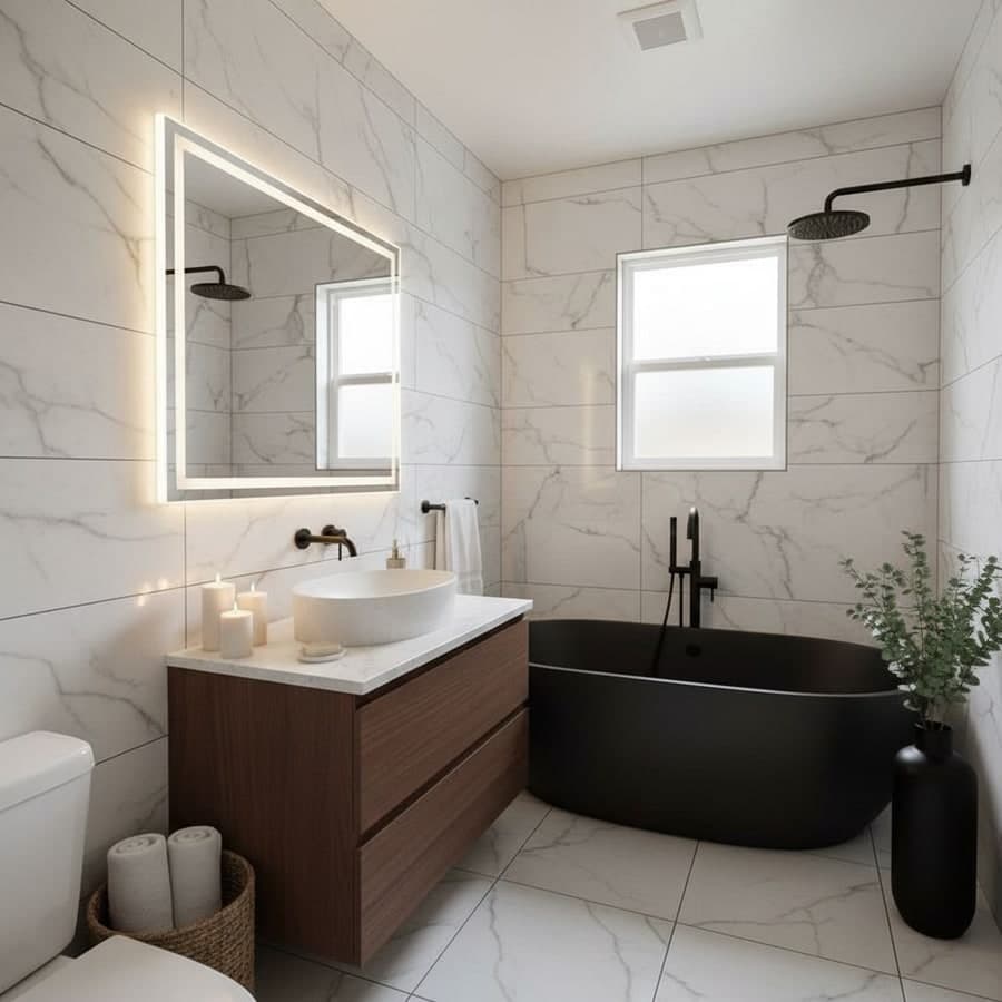Bathroom spa luxe room AI redesign by Decoratly