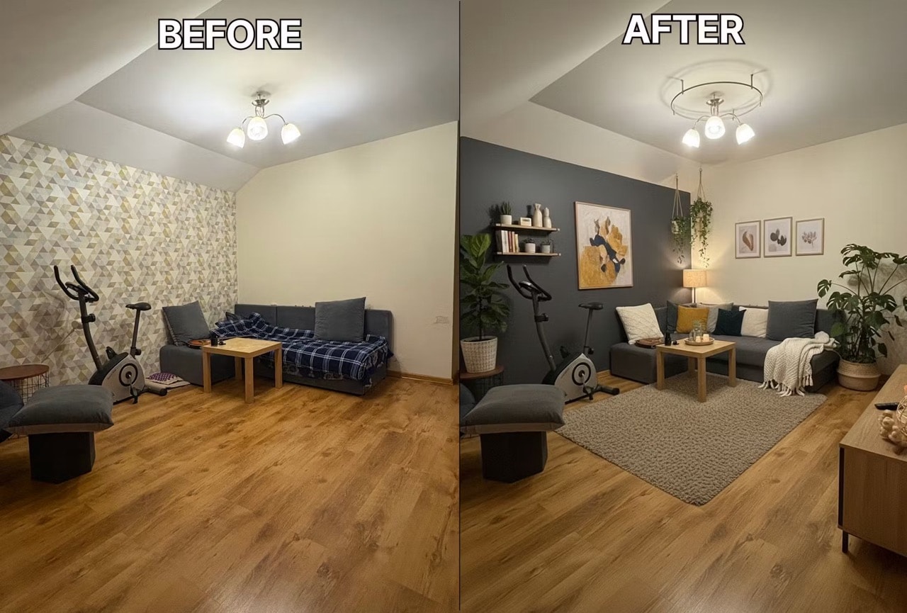 AI Room Design Before and After Comparison