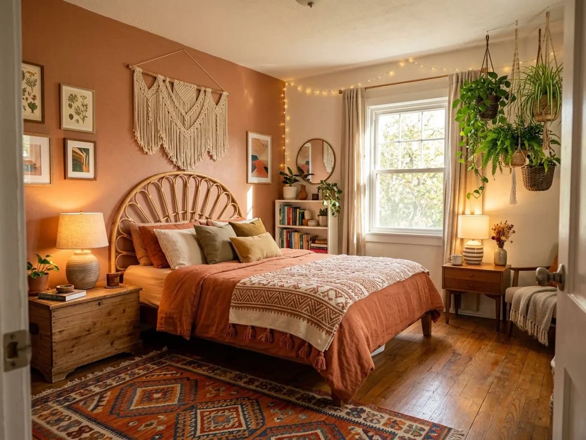 bedroom boho eclectic - AI room design example