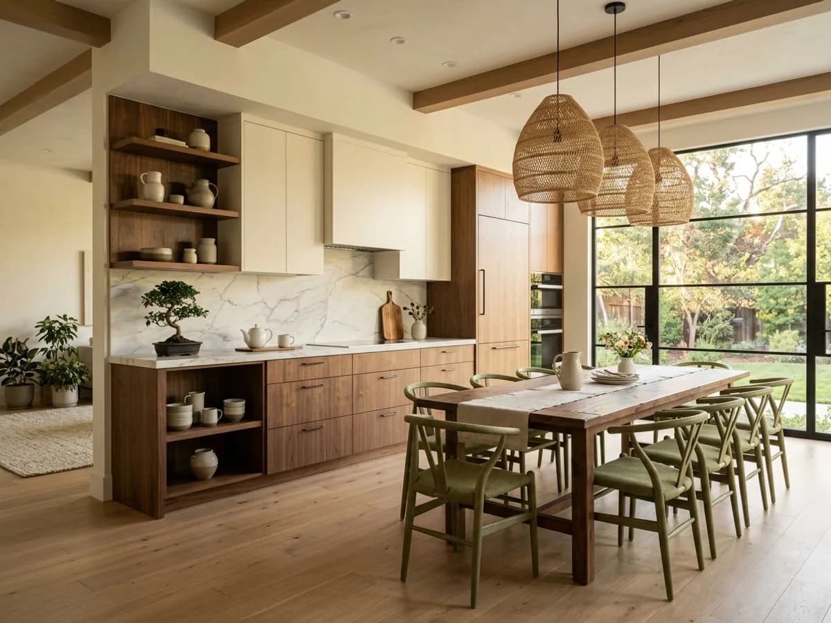 kitchen japandi open concept - AI room design example