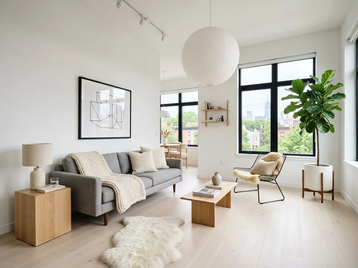 living room scandinavian light - AI room design example