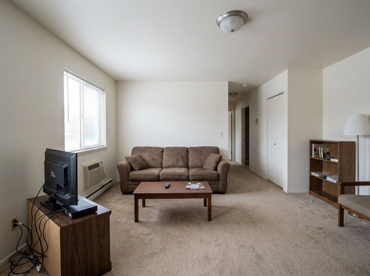 Plain unstyled living room before AI redesign