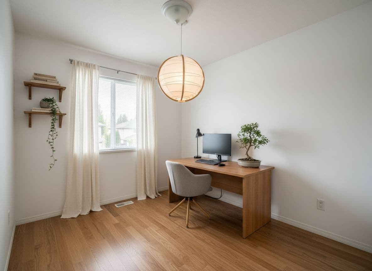 Japandi Minimalist home office — AI redesign by Decoratly
