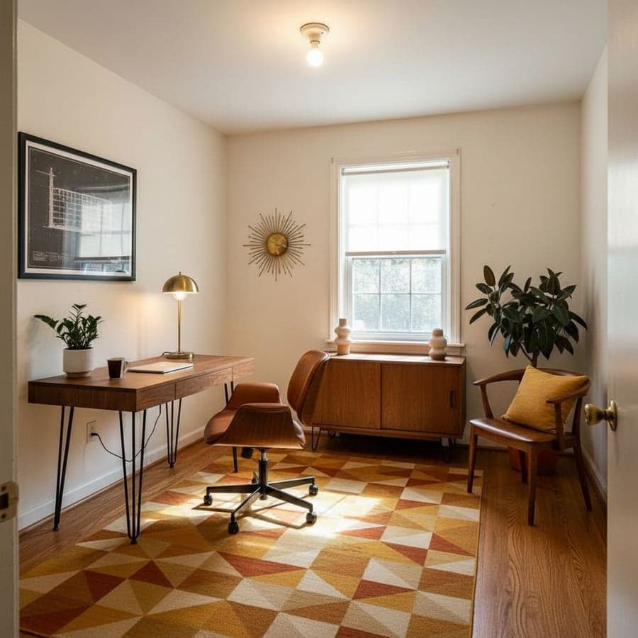Mid-Century Modern home office - AI redesign by Decoratly