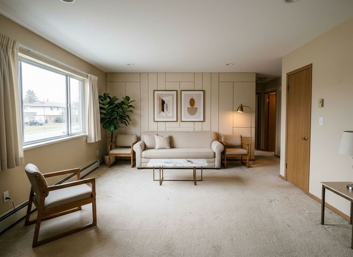 Modern Minimalist living room — AI redesign by Decoratly
