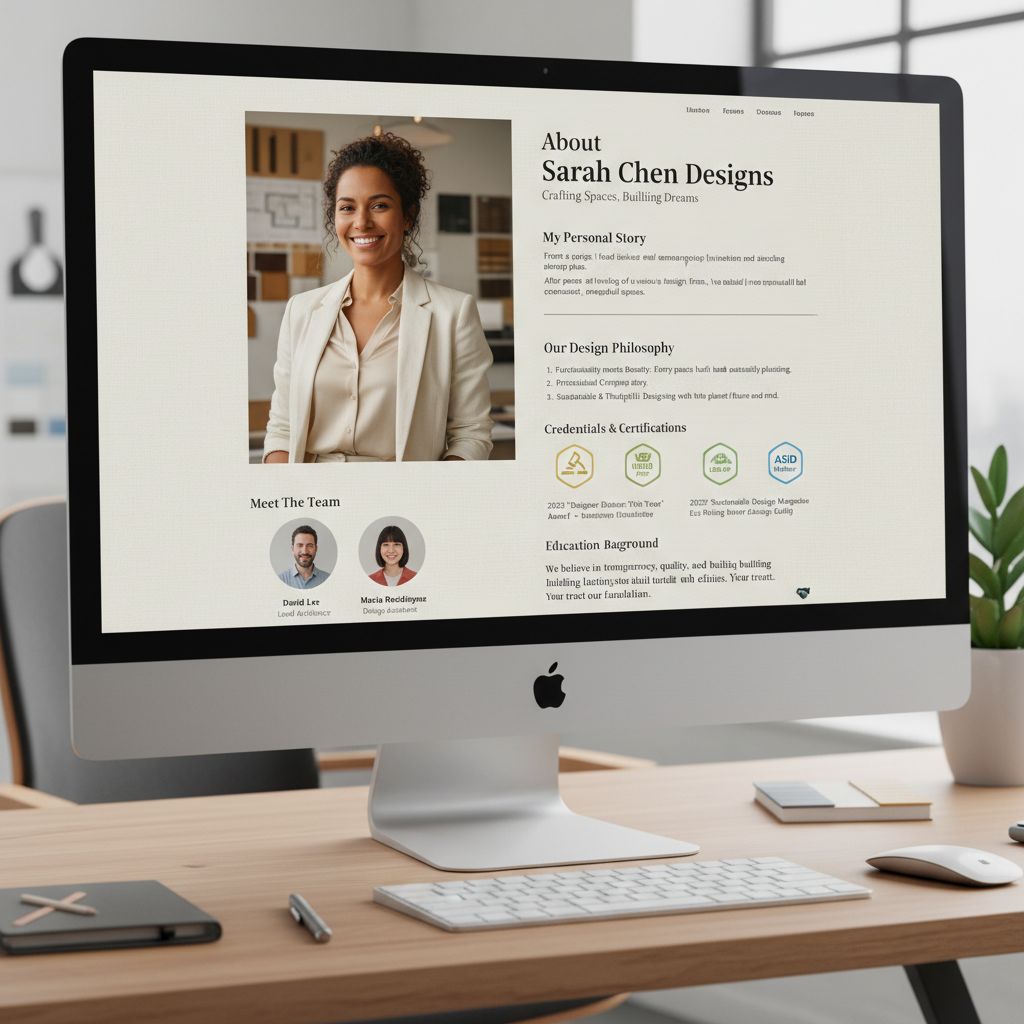 About page example showing designer profile and credentials