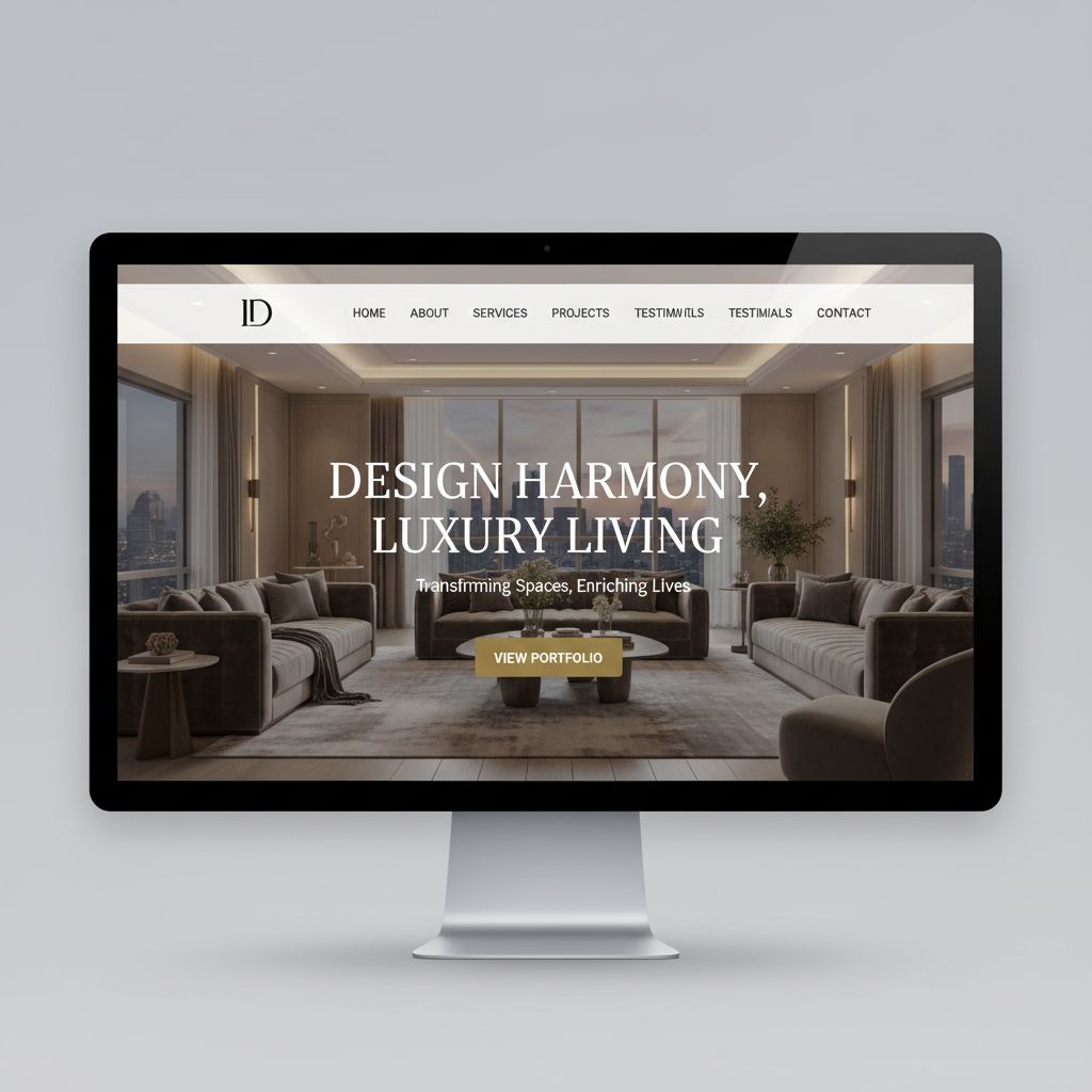 Beautiful homepage hero section example for interior designer website