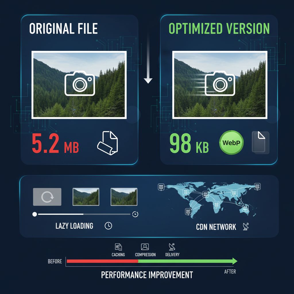 Image optimization process showing file size reduction