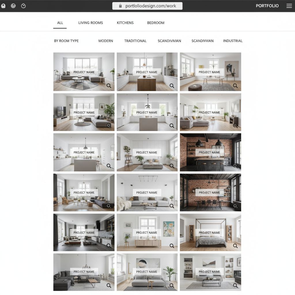Portfolio grid layout showing organized interior design projects