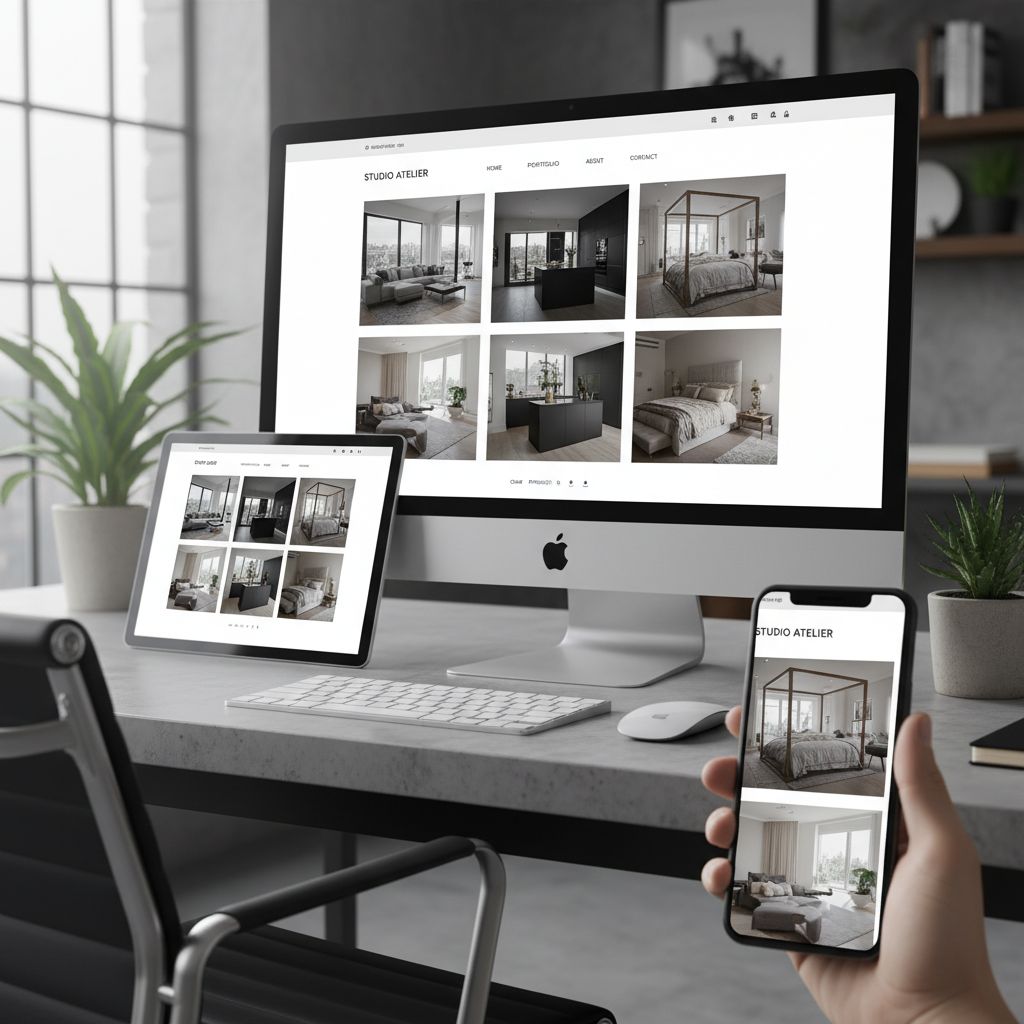 Beautiful portfolio layout showing multiple interior design projects in organized grid format