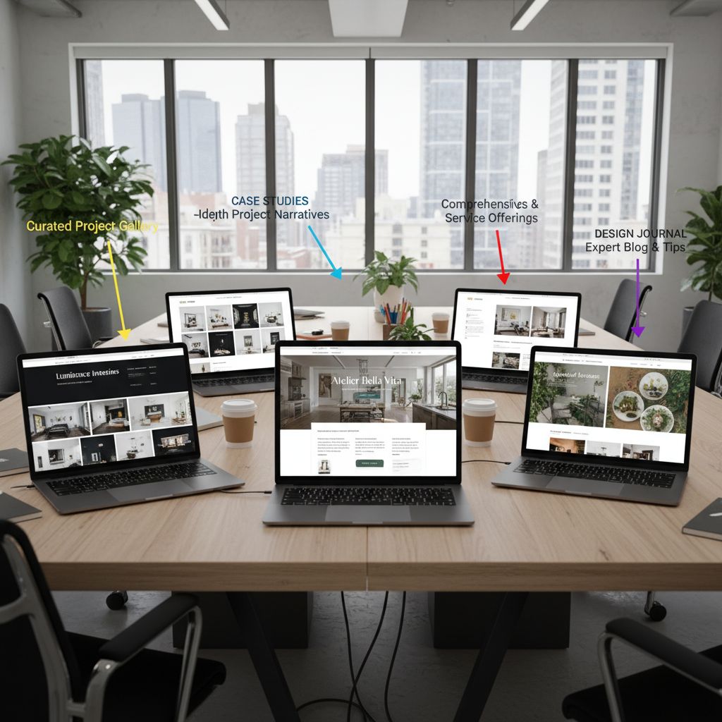 Showcase of successful interior designer website examples with annotations