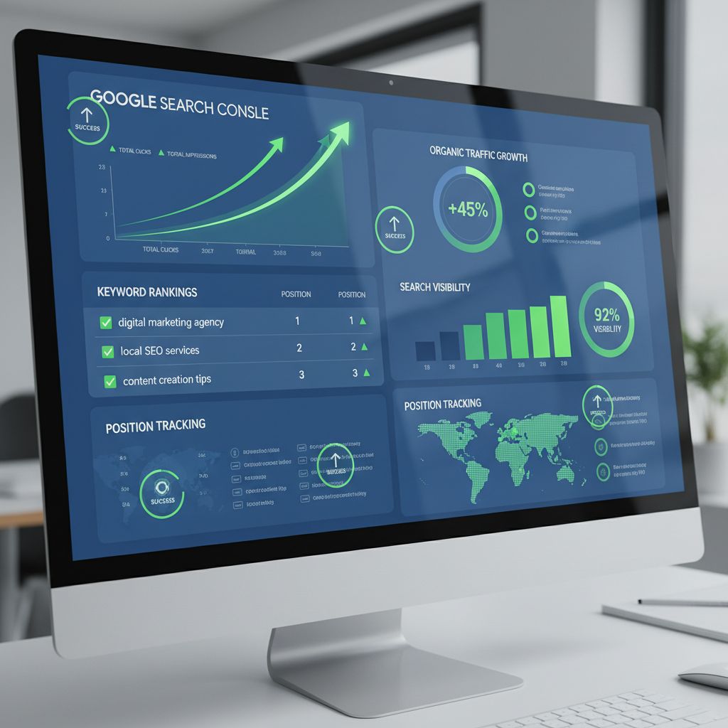 SEO analytics dashboard showing website ranking improvements and organic traffic growth