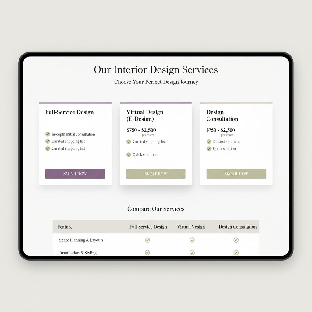 Services and pricing page example showing package options