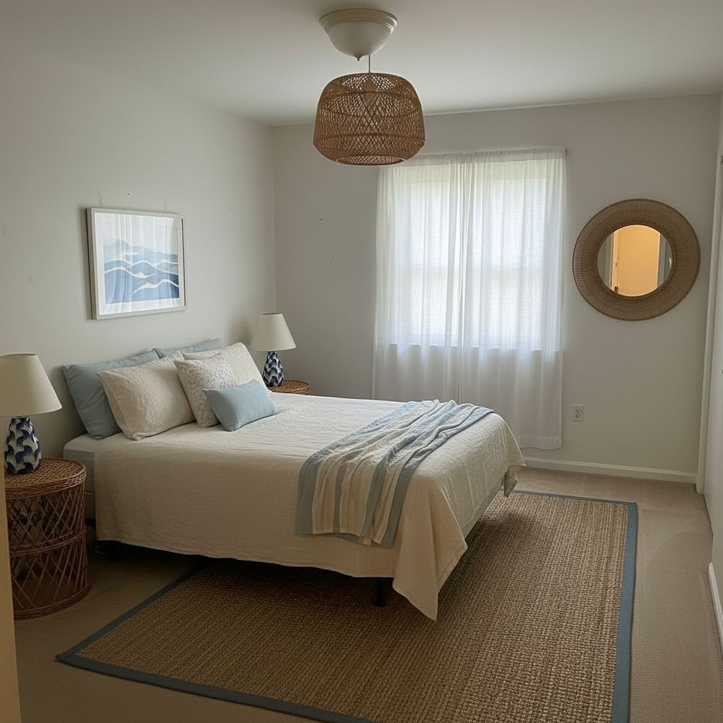 Guest bedroom after coastal interior design
