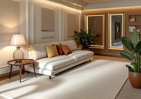 Sophisticated art deco studio with geometric patterns, brass accents, and luxurious textures