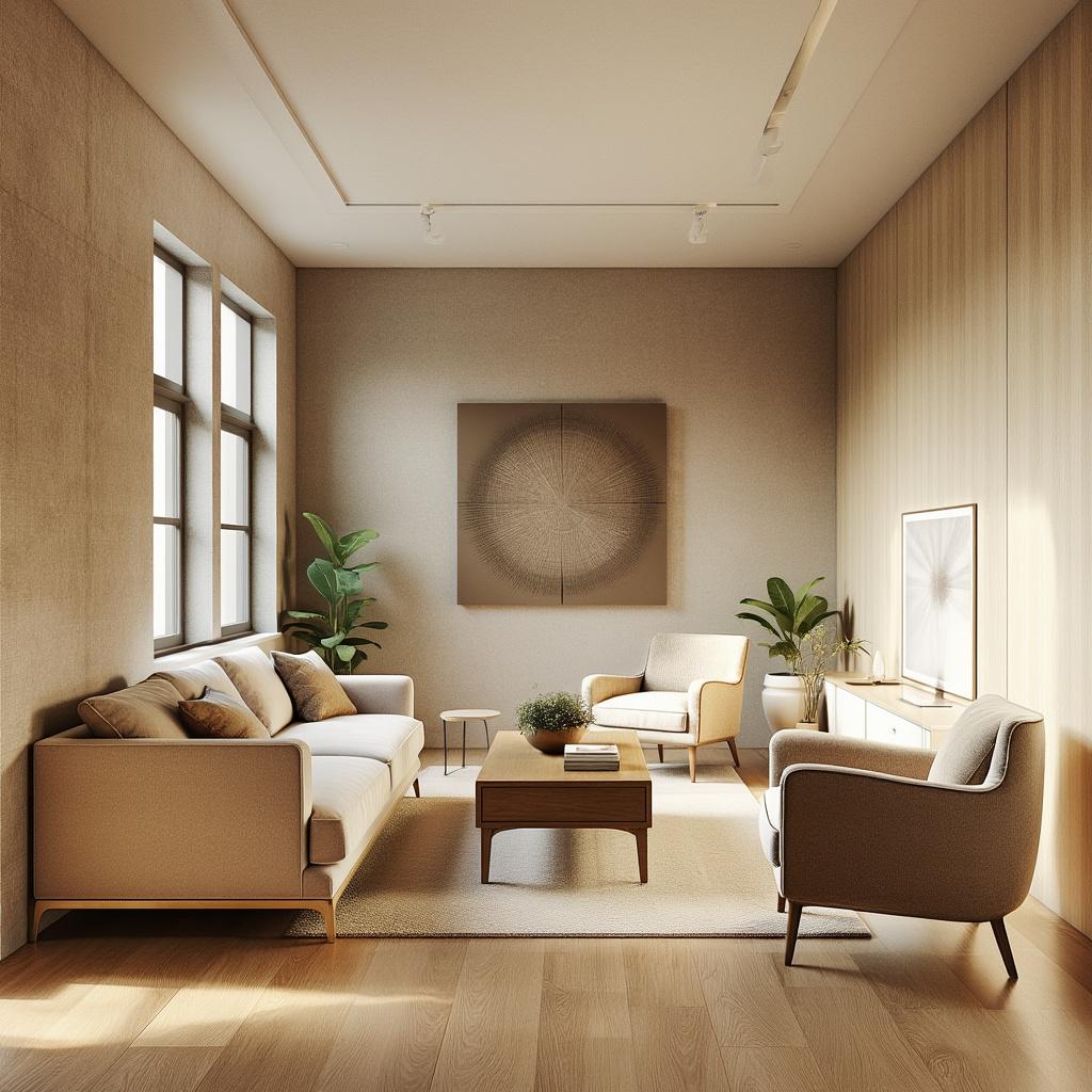 Elegant living room with art deco influences, rich colors, and sophisticated geometric elements